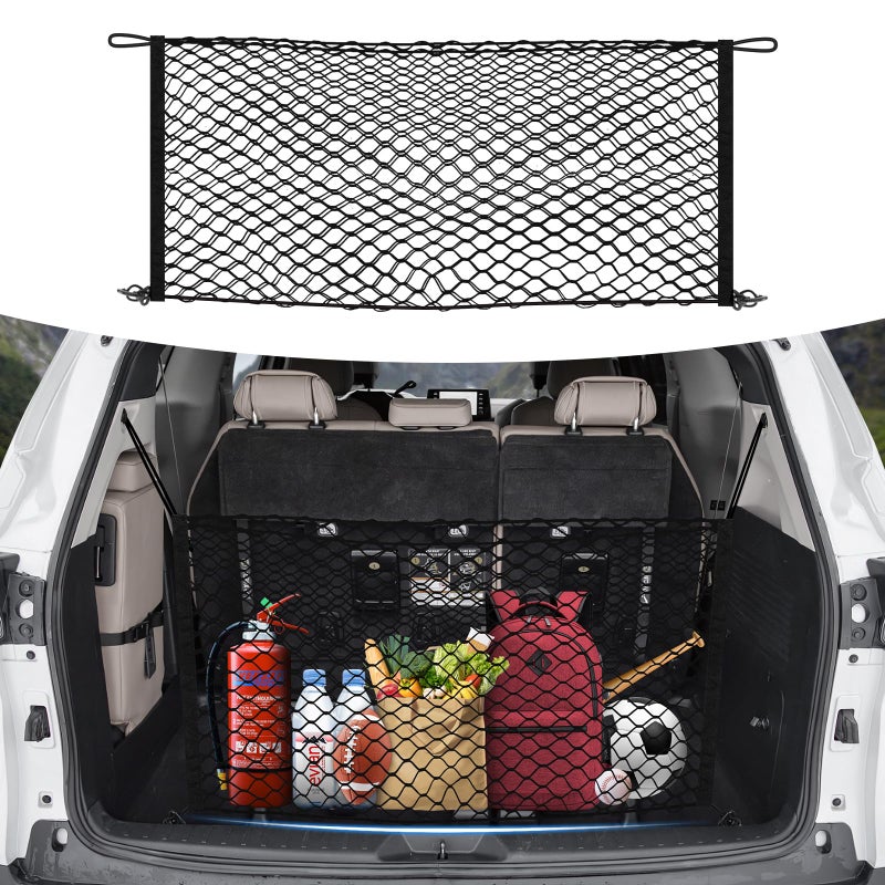 Canvcle Trunk Cargo Net for Toyota Sienna 2021-2024 2025 Accessories Envelope Style Mesh Trunk Net Organizer and Storage Stretchable Adjustable Elastic Nylon Rear Cargo Netting with Hooks - Image 1